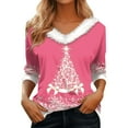 thumbnail image 1 of T-Shirts For Women Graphic V Neck 3/4 Sleeve Tree Print Shirts Casual Xmas Gift Clothes, 1 of 5