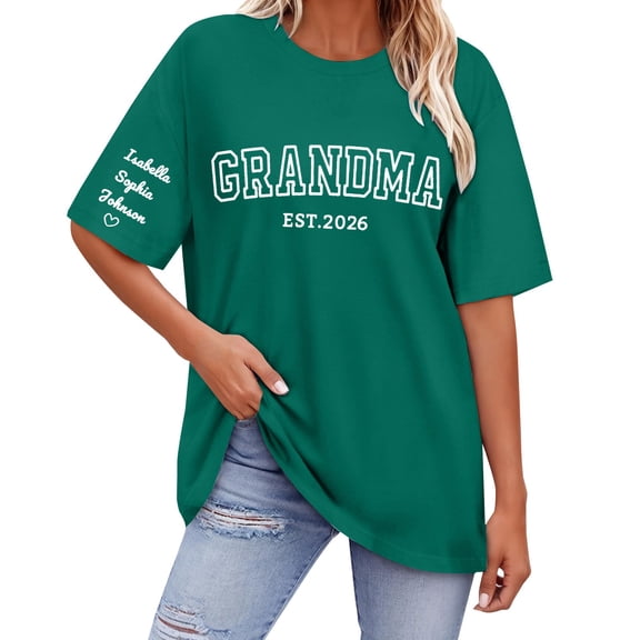 T Shirts For Women Green Womens Tops Fashion Personalised DIY Mothers Day Birthday For Mum Custom Printed With Name On Sleeve Summer Tops