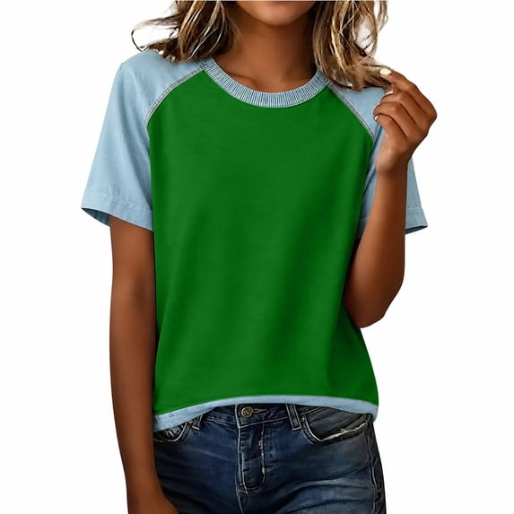 T Shirts For Women Green Womens Tops Fashion Summer Neck Short Sleeve Vacation Outfits