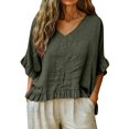 thumbnail image 1 of T Shirts For Women Green Womens Tops Fashion V Neck 3/4 Length Sleeve Loose Fit Tees Lightweight, 1 of 5