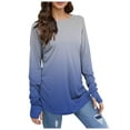 thumbnail image 1 of T Shirts For Women Long Sleeve Top Round Neck Basic Fashion Printed Tshir Thumbhole Tunic Tshirts, 1 of 5