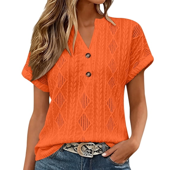 T Shirts For Women Orange Womens Tops Fashion V Neck With Mesh Cut Out Short Sleeved Elegan Casual Pullover Daily Comfortable Summer Tops