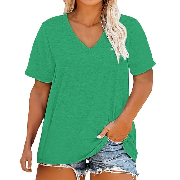 T-Shirts For Women Plus Size V Neck T Shirts Short Sleeve Tops Casual Summer Tshirts Loose Fit Tee Womens Tops