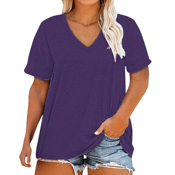 T-Shirts For Women Plus Size V Neck T Shirts Short Sleeve Tops Casual Summer Tshirts Loose Fit Tee Womens Tops