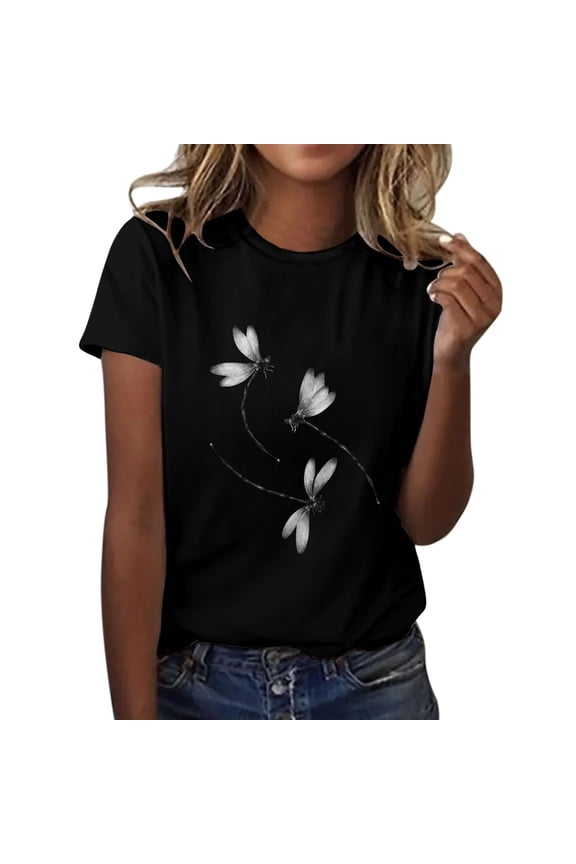 T-Shirts For Women Print Shirt Short Sleeve Round Neck T Shirt Fashion Top Lightweight Soft Casual Summer Clothing Clothes Womens Tops