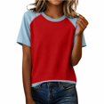 thumbnail image 1 of T Shirts For Women Red Womens Tops Fashion Summer Neck Short Sleeve Vacation Outfits, 1 of 5