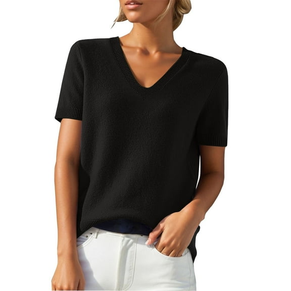 T-Shirts For Women Round Neck Short Sleeved Loose T Shirt With A Knit Bottom Short Top Womens Tops