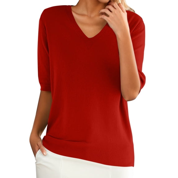 T-Shirts For Women Round Neck Short Sleeved Loose T Shirt With A Knit Bottom Short Top Womens Tops