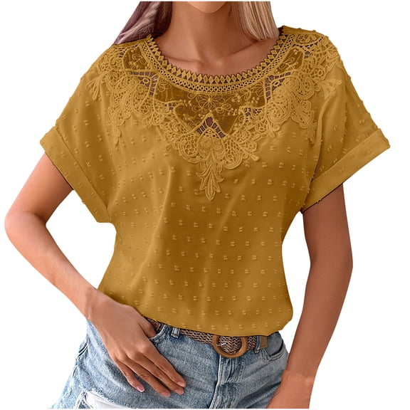 T-Shirts For Women Sevevn Fashion Women Summer Flare Sleeve Three Quarter Floral Lace Office Lady Blouse Tops