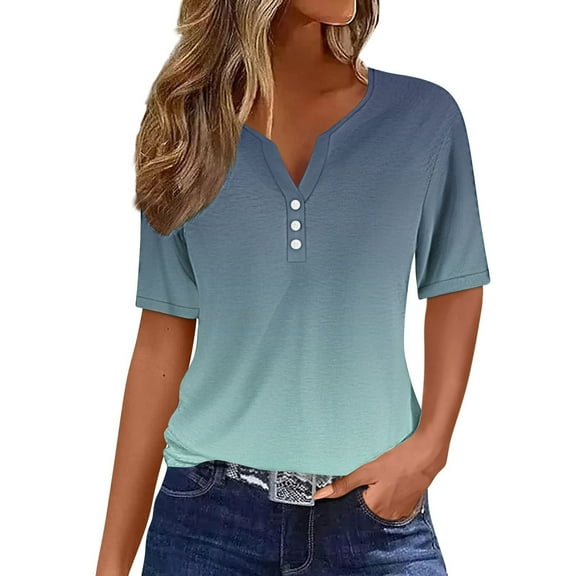 T-Shirts For Women Sevevn Women's Fashion Printed Short Sleeves Blouse V-Neck Casual Womens Summer Tops