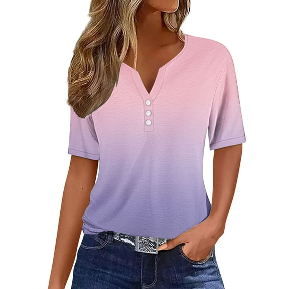 T-Shirts For Women Sevevn Women's Fashion Printed Short Sleeves Blouse V-Neck Casual Womens Summer Tops