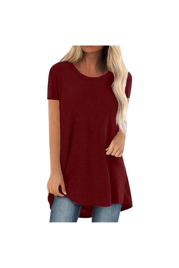 Short Sleeve Shirts for Women T Shirts For Women Spring And Summer Long T Shirt Loose Short Sleeved Pullover Top Crew Neck Womens Summer Tops Blouses for Women Dressy Casual