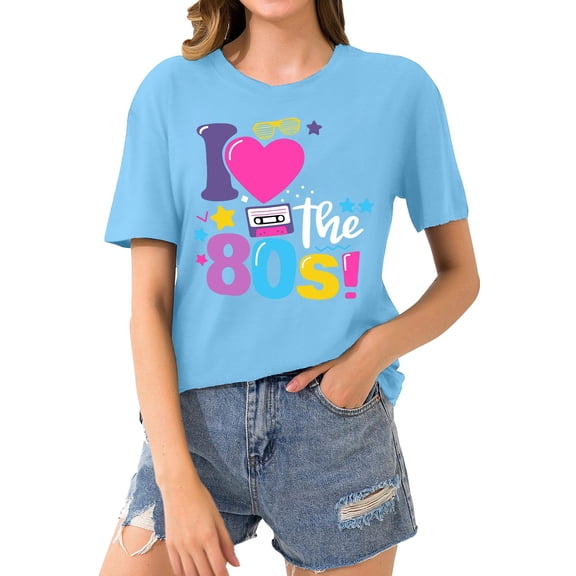 T-Shirts For Women Summer Round Neck Retro 80s Loose Casual Short Sleeved Top Womens Tops