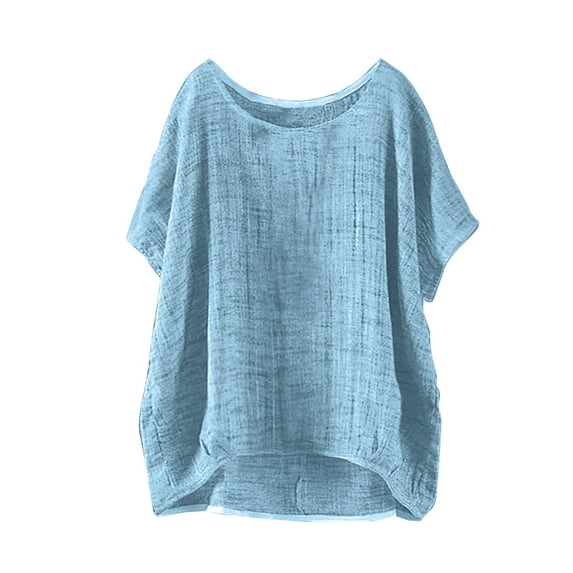 T-Shirts For Women Summer Short Sleeve Solid Casual Loose Linen Top Womens Tops