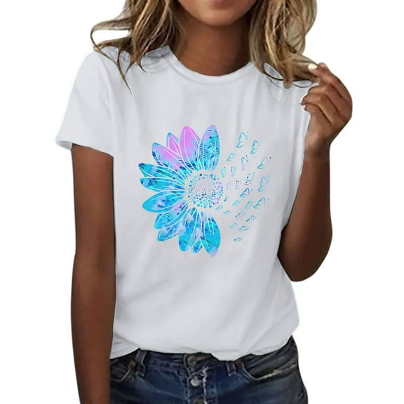 T-Shirts For Women Sunflower Summer T Shirt Plus Size Loose Top Tops Short Sleeve Graphic Casual T Shirt Womens Tops
