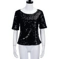 thumbnail image 1 of T Shirts For Women Trendy Dressy Casual Sequins Sparkle Coctail Party Top Blouse Crop Tops Shirt Tshirts, 1 of 7