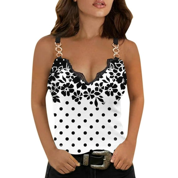 T Shirts For Women V Neck Casual Spaghetti Straps Sleeveless Tee Cold Shoulder Tops Lace Trim Summer T Shirts Tunics