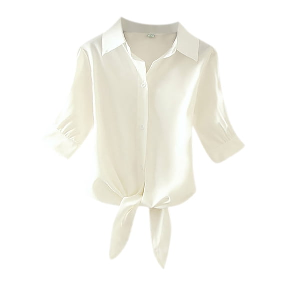 T Shirts For Women White Womens Tops Fashion Casual Turn-down Collar Short Sleeve Ladeis Button Summer Tops