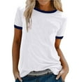 thumbnail image 1 of T Shirts For Women White Womens Tops Fashion Crew Neck Contrast Binding Short Sleeve Tee Summer Tops, 1 of 4