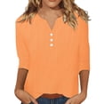 thumbnail image 1 of T Shirts For Women Womens Tops 3/4 Sleeve Cotton Linen Blouses Led Top T Shirt Solid Color Comfy Tops Spring Casual Tunic Top, 1 of 7