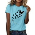 thumbnail image 1 of T Shirts For Women Womens Tops Butterfly Print Round Neck Short Sleeve T Shirt Top, 1 of 5