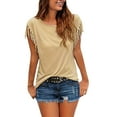 thumbnail image 1 of T Shirts For Women Womens Tops Casual Fashion Western Fringe Slim Fit T Shirt Short Sleeves, 1 of 5