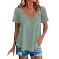 thumbnail image 1 of T Shirts For Women Womens Tops Casual Solid Color Scallops V Neck Tops Comfortable Breathable Short Sleeved V Neck T Shirt, 1 of 6