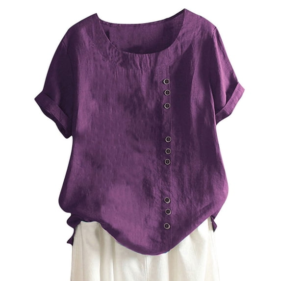 T Shirts For Women Womens Tops Cotton Linen Shirts Summer Casual Boho Floral Short Sleeve Blouse Oversized Loose Tunic Tops