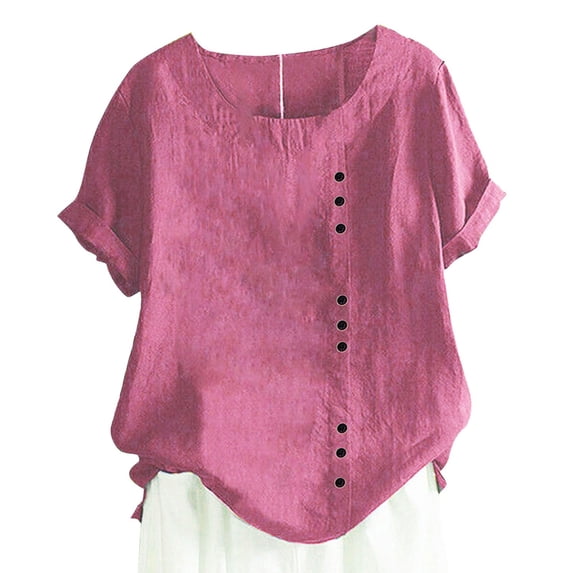 T Shirts For Women Womens Tops Cotton Linen Shirts Summer Casual Boho Floral Short Sleeve Blouse Oversized Loose Tunic Tops