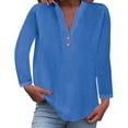 thumbnail image 1 of T Shirts For Women Womens Tops Fashion Casual V Neck Button Up Short Sleeved Blouse, 1 of 6