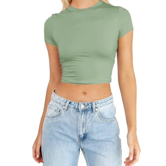 T Shirts For Women Womens Tops Fashion Summer Short Sleeve Cute Crop Tops Casual Basic Crewneck Slim Fit T Shirts