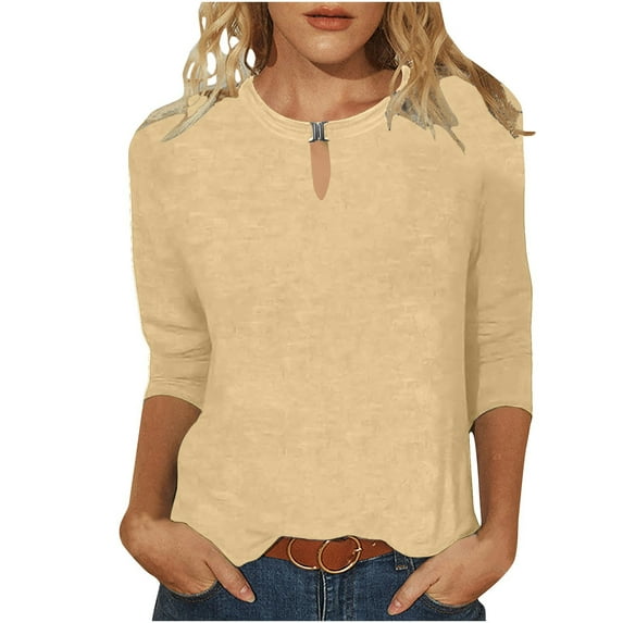 T Shirts For Women Womens Tops Fashionable Casual Solid Color Three Quarter Sleeve Top T Shirt
