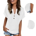 thumbnail image 1 of T Shirts For Women Womens Tops Fashionable Casual V Neck Button Short Sleeved Slit Top T Shirt, 1 of 7