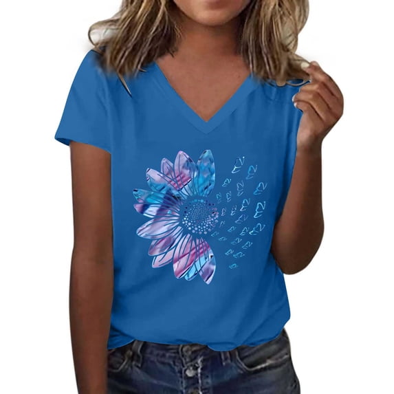 T Shirts For Women Womens Tops Graphic Shirts Sunflower Pattern Print Crew Neck Short Sleeve Tees Loose Tshirts Cute Casual Teacher Outfits