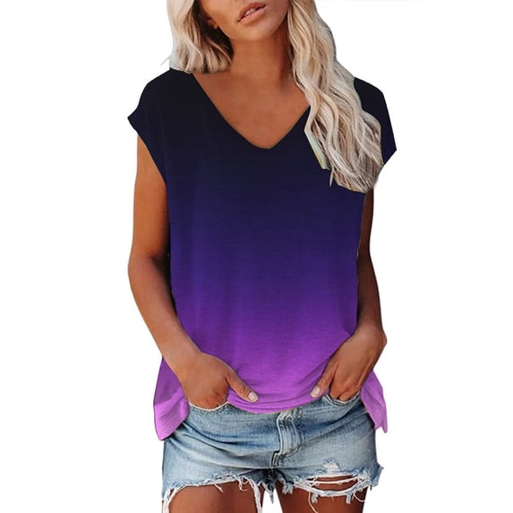 T Shirts For Women Womens Tops Hat Sleeve Vest V Neck Printed Casual Loose Top T Shirt