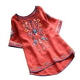 thumbnail image 1 of T Shirts For Women Womens Tops National Style Retro Embroidery Round Neck Cotton Loose Short Sleeved T Shirt, 1 of 4