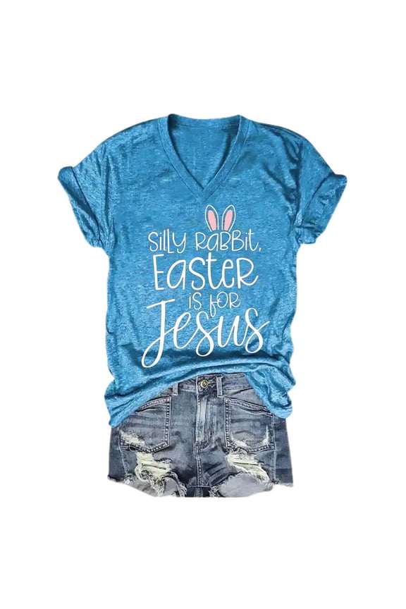 T Shirts For Women Womens Tops Rabbit Easter If For Print V Neck Oversized Graphic T Shirt