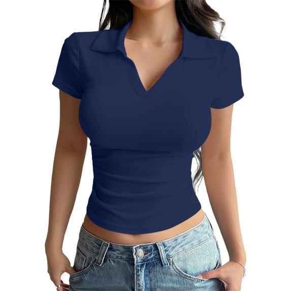 T Shirts For Women Womens Tops Short Sleeve Business Casual Tops Summer V Neck Work Shirts Basic Collared Shirt