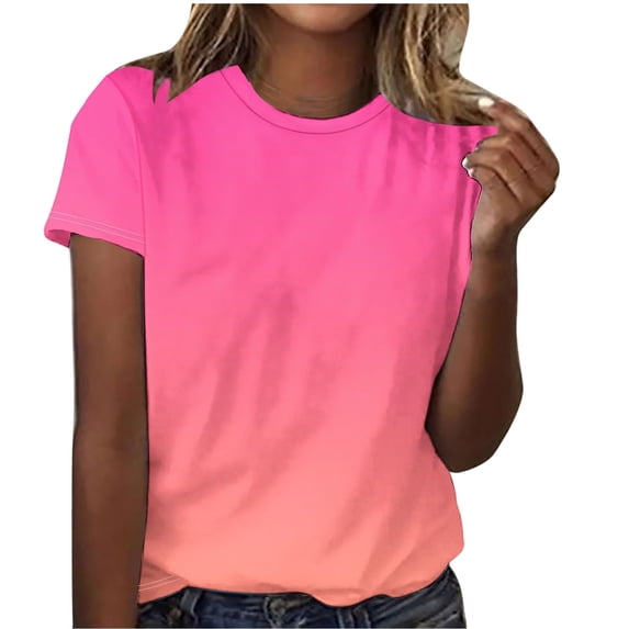 T Shirts For Women Womens Tops Short Sleeve Gradient Color Fashion Round Neck Casual T Shirt