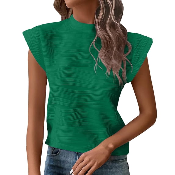 T Shirts For Women Womens Tops Short Sleeved Half High Collar Textured Wavy Solid Color Top T Shirt