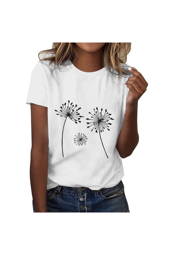 T Shirts For Women Womens Tops Simple Casual Printing Comfortable Round Neck Short Sleeve T Shirt