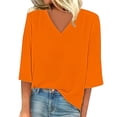thumbnail image 1 of T Shirts For Women Womens Tops Solid Color Fashion Casual V Neck Three Quarter Sleeve Tops, 1 of 4