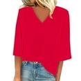 thumbnail image 1 of T Shirts For Women Womens Tops Solid Color Fashion Casual V Neck Three Quarter Sleeve Tops, 1 of 4