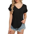 thumbnail image 1 of T Shirts For Women Womens Tops Solid V Neck Tops With Chest Pocket Short Sleeve T Shirts Loose Casual Basic Tees Summer Clothes Outfits, 1 of 7