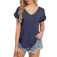 thumbnail image 1 of T Shirts For Women Womens Tops Solid V Neck Tops With Chest Pocket Short Sleeve T Shirts Loose Casual Basic Tees Summer Clothes Outfits, 1 of 7
