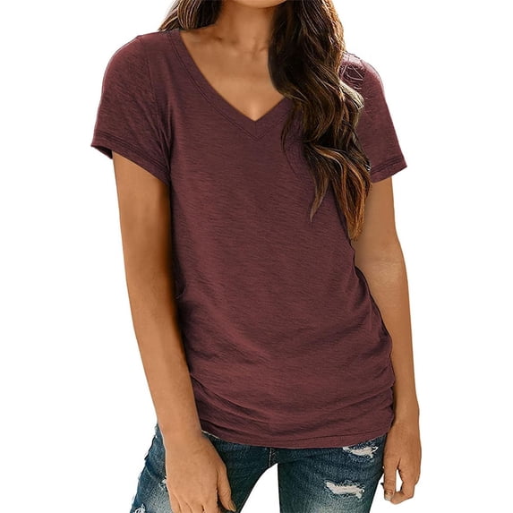 T Shirts For Women Womens Tops Spring And Autumn Short Sleeved V Neck T Shirt Top