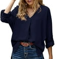 thumbnail image 1 of T Shirts For Women Womens Tops Summer 3/4 Bell Sleeve V Neck Chiffon Soft Solid Casual Tops And Blouses Loose Fit Fashion Shirts, 1 of 2