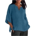 thumbnail image 1 of T Shirts For Women Womens Tops Summer 7 Quarter Sleeve V Neck Solid Color Loose Top T Shirt Casual Shirt, 1 of 5