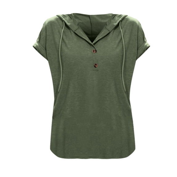 T Shirts For Women Womens Tops Summer Loose Hooded Button Short Sleeve T Shirt