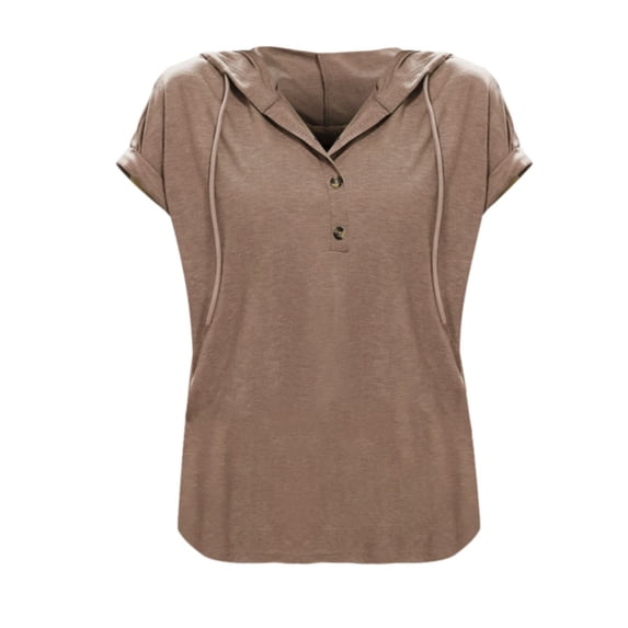 T Shirts For Women Womens Tops Summer Loose Hooded Button Short Sleeve T Shirt